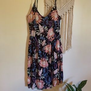 Divided Mini Dress. Tropical leaves and flowers print. Never used